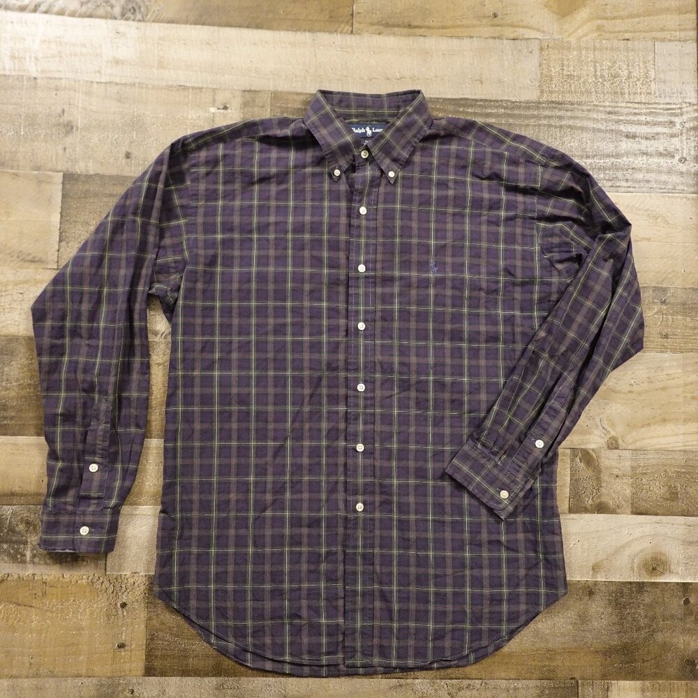 Ralph Lauren Blake Button Down Shirt Men’s Large Purple Plaid Cotton Classic